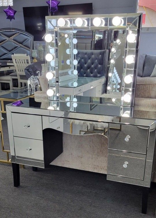 Vanity Desk Beveled Mirror LED lights Bulb Mirror ✅️✅️