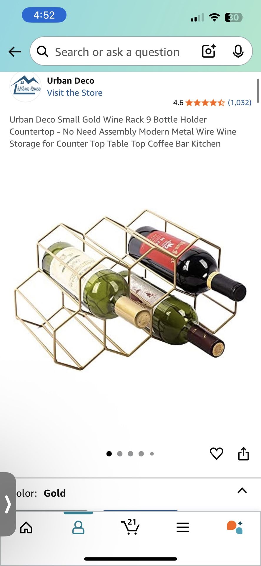 Excellent Used Countertop Wine Rack Art Deco Gold Color Freestanding Countertop