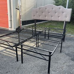 Queen Size Headboard And 18”h Metal Bed Frame