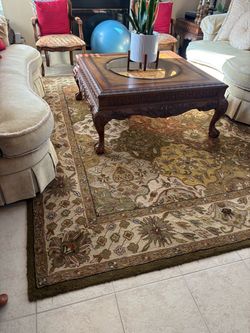 Large Floral Area Rug Ivory and Gold