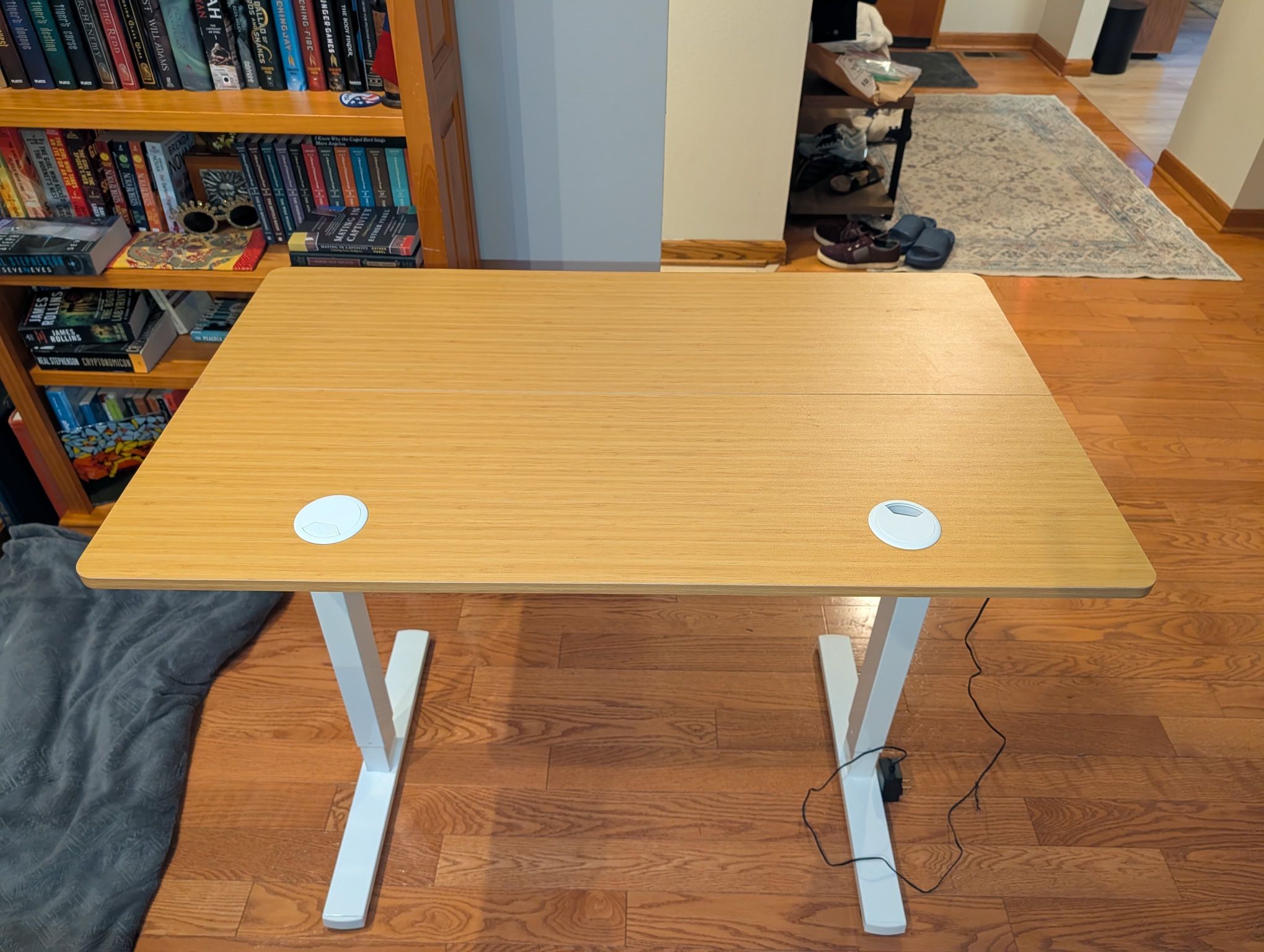 New Bamboo/White Height Adjustable Standing Desk