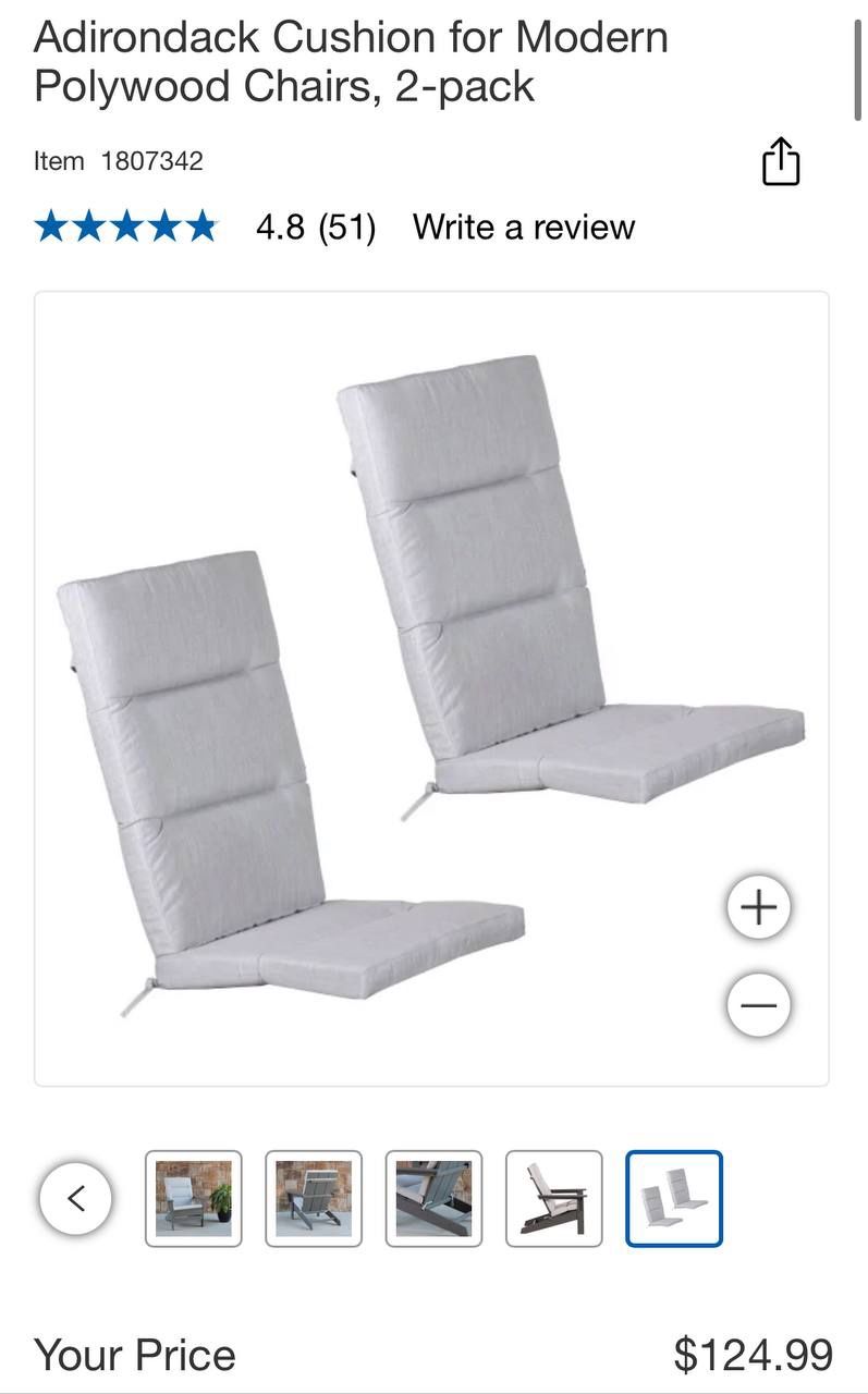 Adirondack Cushion for Modern Polywood Chairs, 2-pack