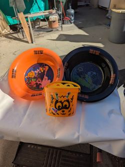 Halloween Bucket And Two Candy Bowls 