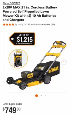 DEWALT 2x20V MAX 21in Cordless Self-Propelled Lawn Mower Kit