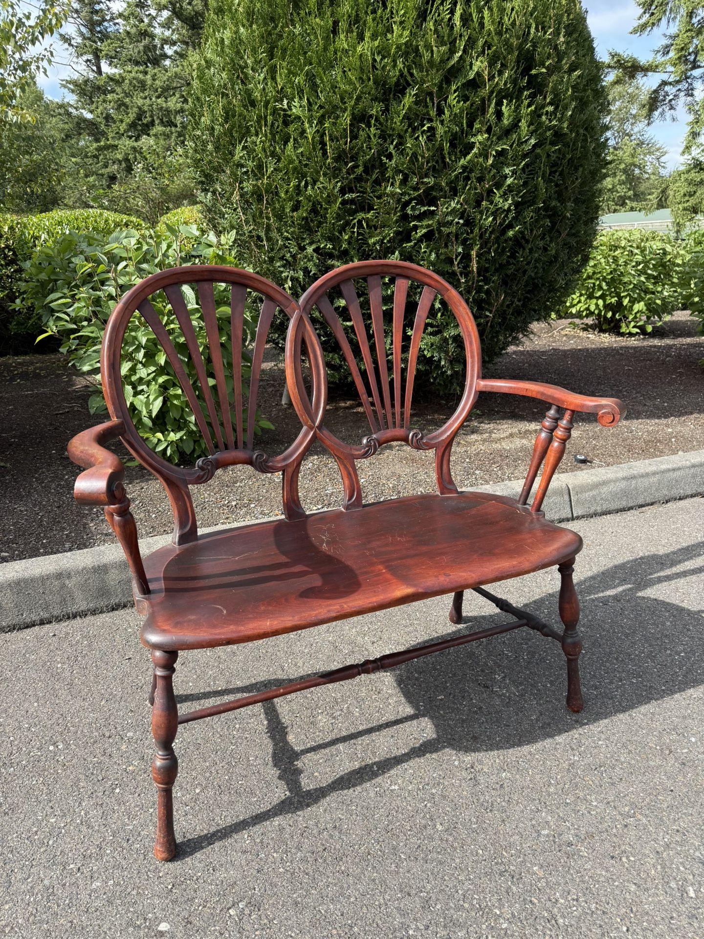 Antique mahogany bench. French style. Antique mid-century