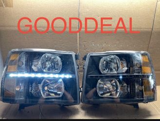 #OH105 2007-2013 Chevy Silverado LED DRL Black Halogen Headlight Pair