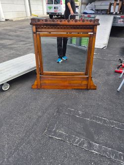 Antique Victorian Wood Carved Wall Mirror