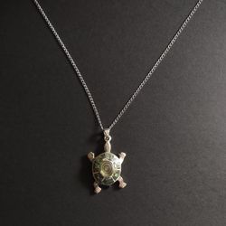 Vintage .925 Sterling Silver Cable Chain Necklace w/ Turtle Pendant -- 18"