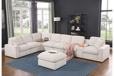 Brand New Sectional Sofa w/ USB Charging, Cup Holders & Ottoman