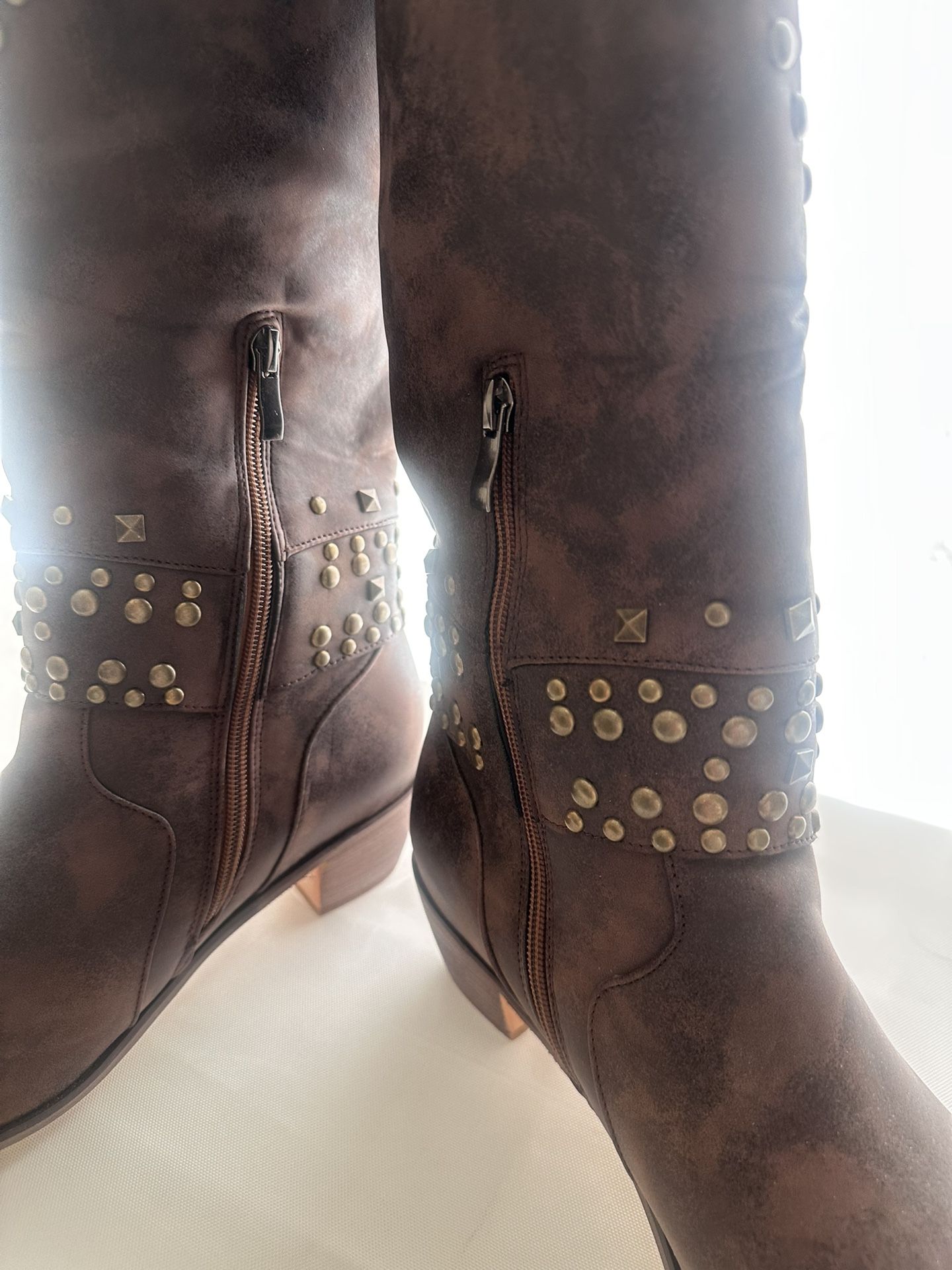 Brown Studded Knee-High Boots – Size 40 (US 9.5)