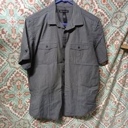 I.N.C. International Concepts Short Sleeve Striped Button Up Shirt, Size M