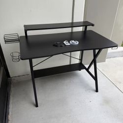 New In Box 42x24x35 Inch Tall Gaming Office Computer Desk Table With Monitor Shelf Stand And LED USB Strip Lights 