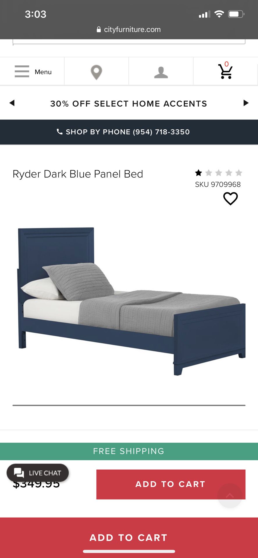 (2) City Furniture Ryder Dark Blue Panel Beds