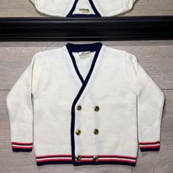 New Vintage 1970 Kids / Toddlers Snowy Mountain Striped Button Up Cardigan Sweater