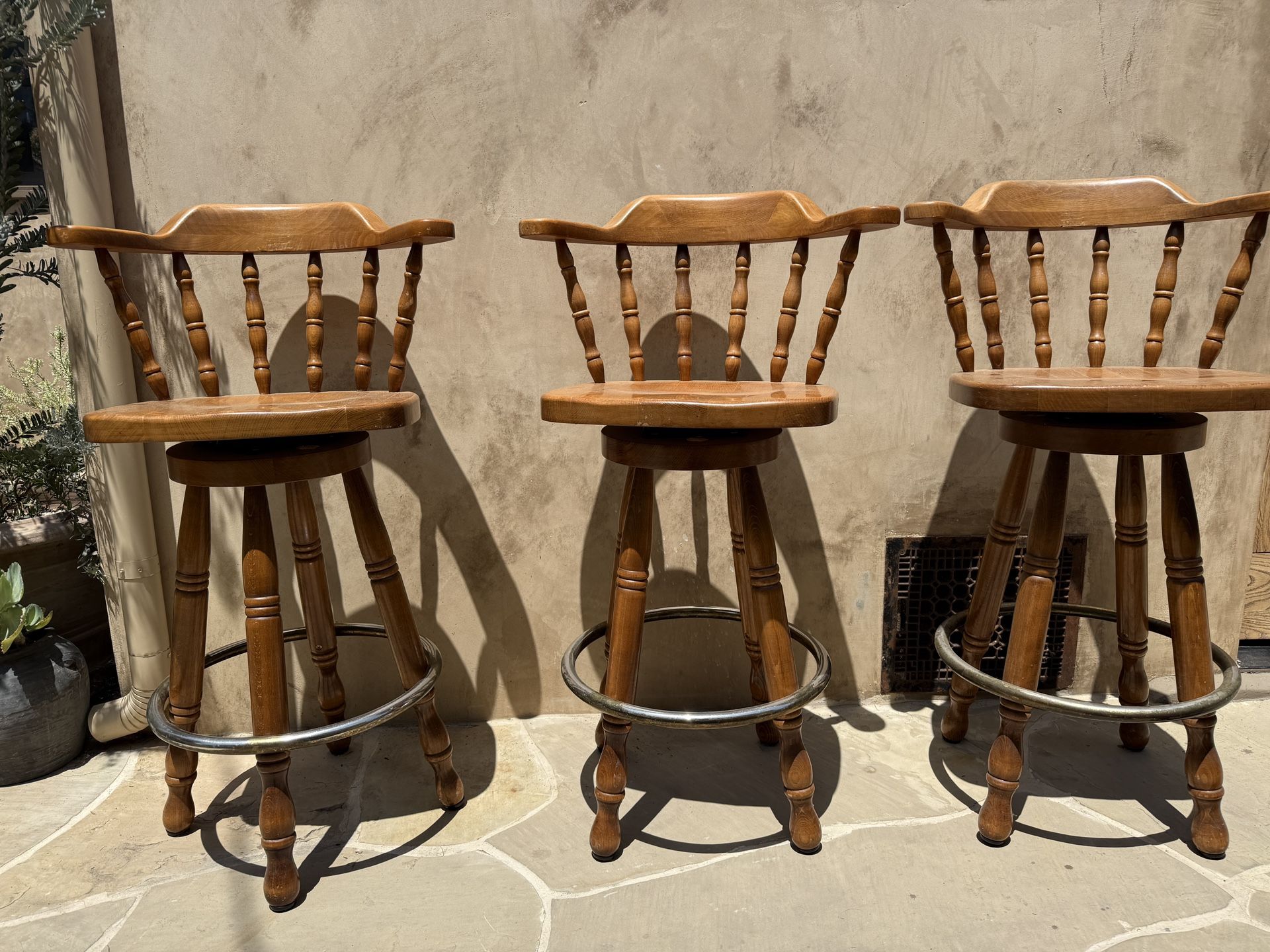 Wooden Captain’s Mate Style Swivel Bar Stools (Set of 3)