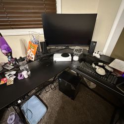 L Shaped Gaming Desk with LED Lights