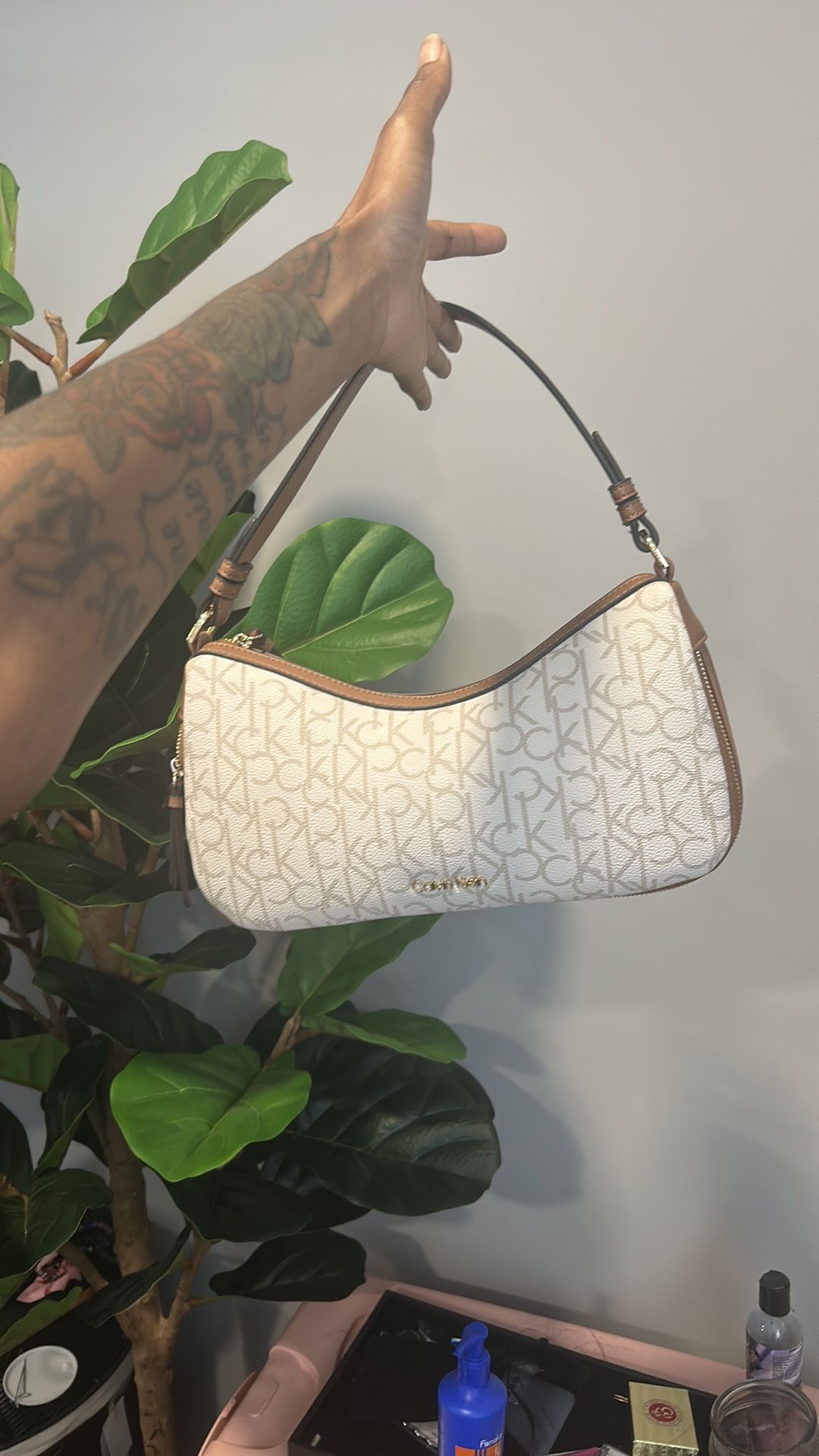 Calvin Klein White & Tan Handbag