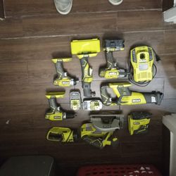 Ryobi 8 Piece Combo Kit With Charger And 2 18 Volt Batteries With Bag