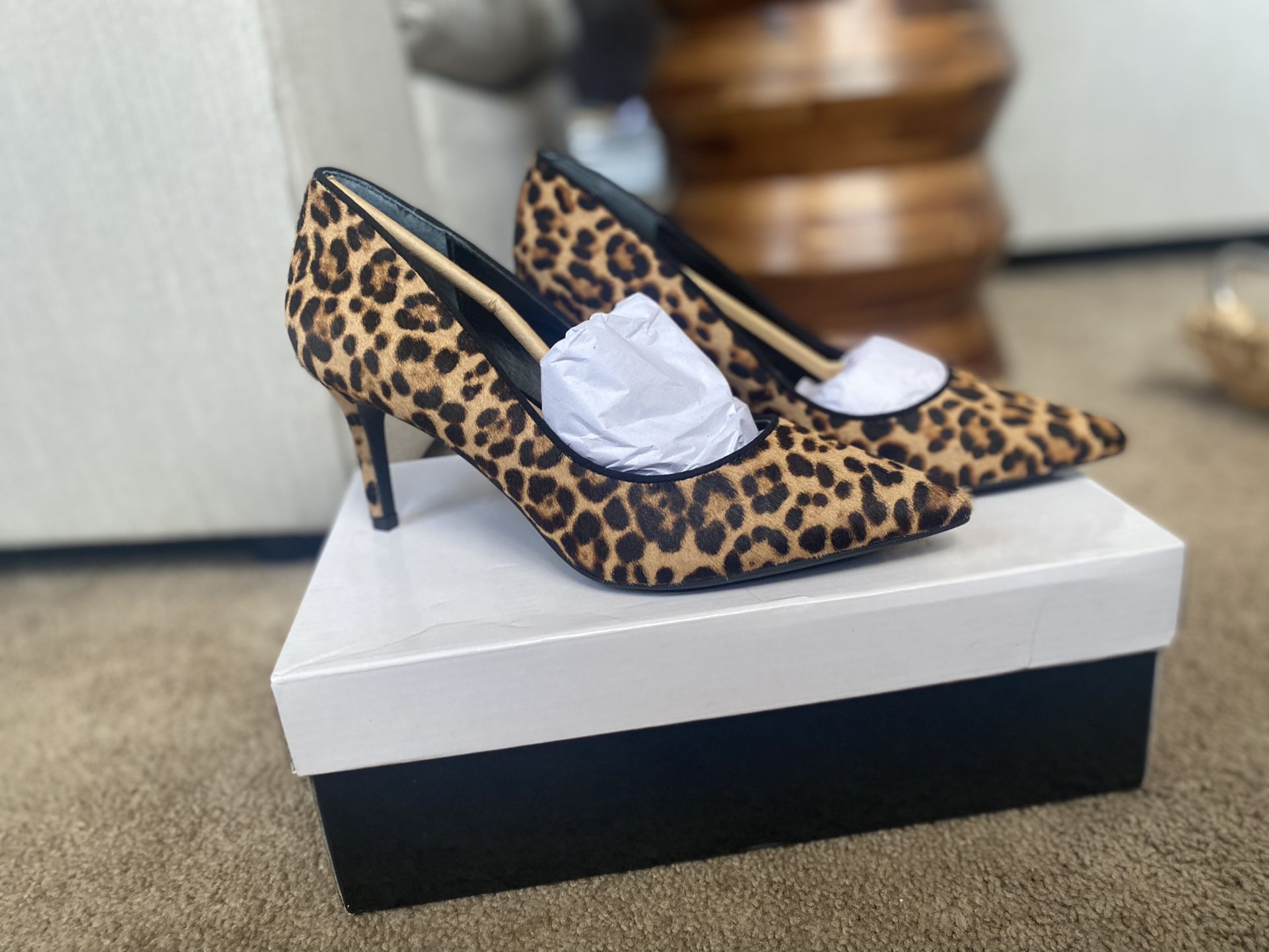 Leopard print high heel shoes