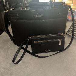 Kate Spade Black Leather Tote And Wristlet Set 