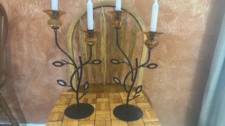 Candelabra Metal and Glass with Two Candle Holder 