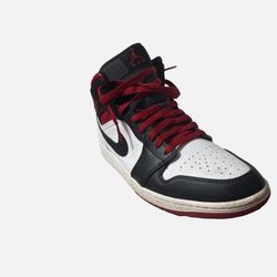 Size 12 Jordan 1 Mid Red, White, And Black 