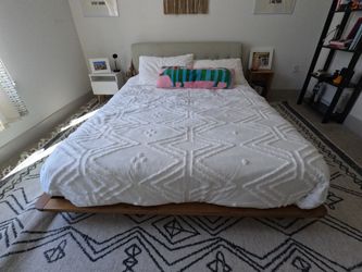 Mid Century wood upholstered bed