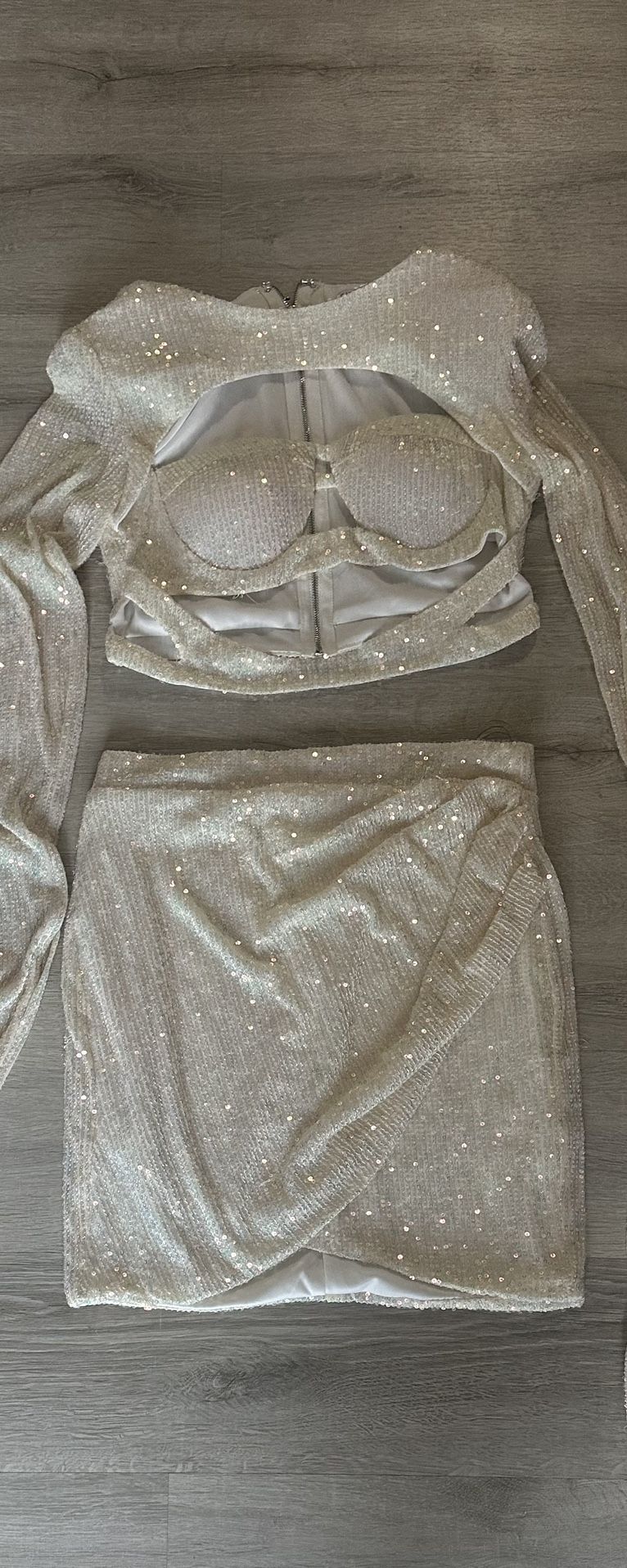 2 Pc White Skirt Set