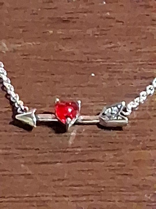 Pandora Timeless Authentic Brand New Sterling Silver Murano Glass Heart Arrow Necklace 18.1 Adjustable