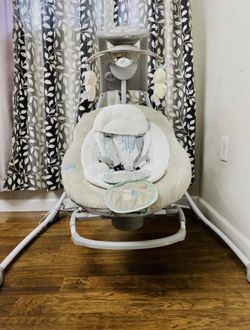 Ingenuity InLighten 2-in-1 Baby Swing & Rocker with Vibrations, Swivel Seat, Easy-Fold, Sounds & Lights, 0-9 Months Up to 20 lbs (Spruce)