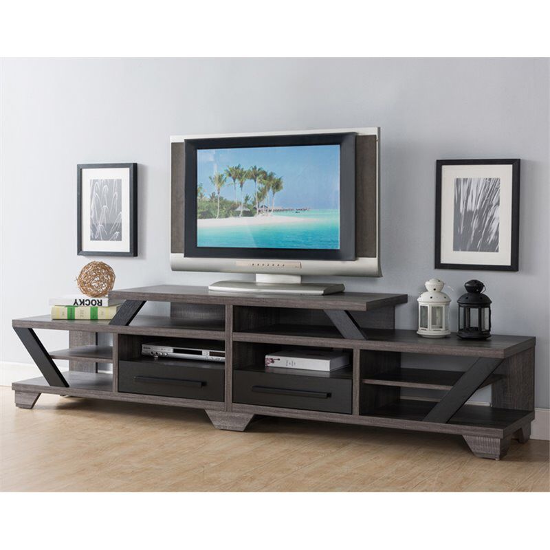 Furniture of America Dixon 82" TV Stand in Gray and Black