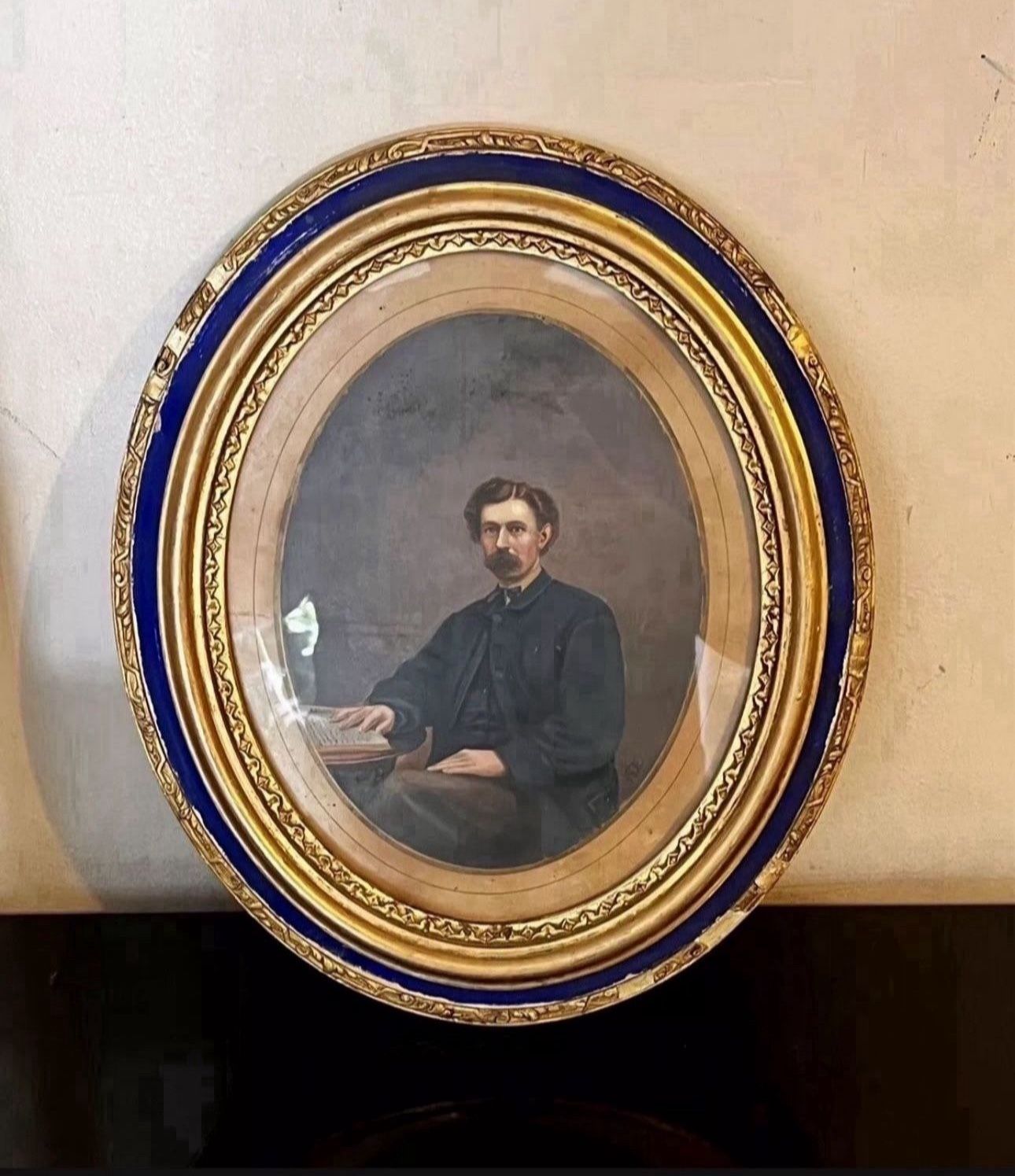 Antique Portrait Large Oil on Board Paper, Signed Framed 11”x 13”