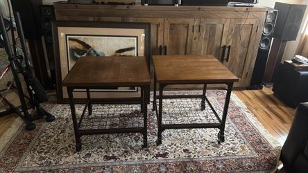 Industrial Wood and Metal End Tables Set of 2