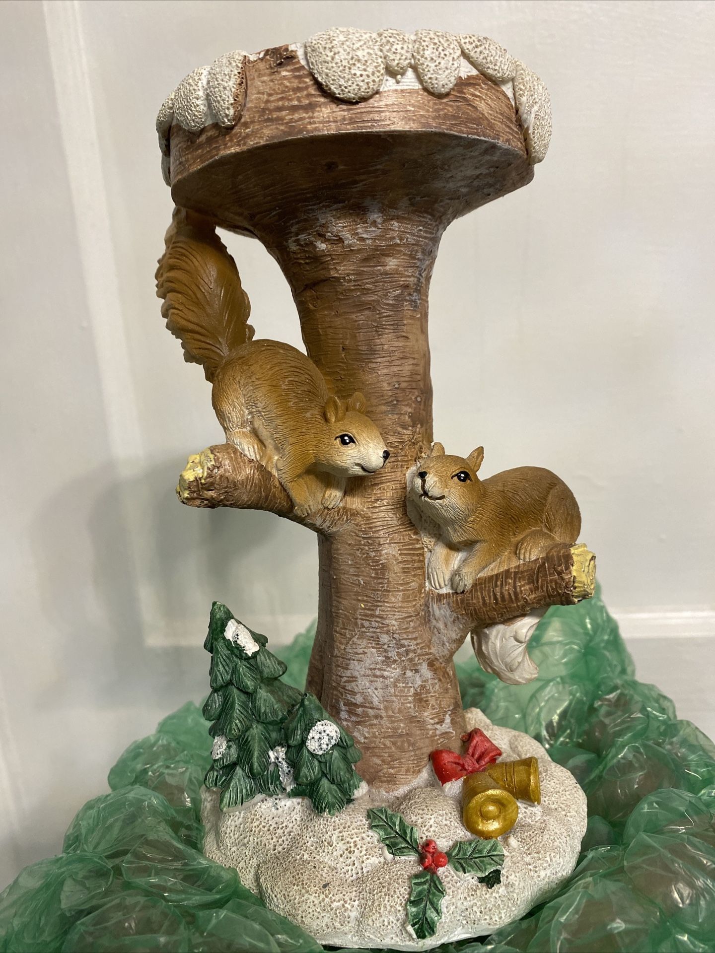 Christmas Squirrel Pillar Candle Holder Resin 7.5" tall by WoodLand