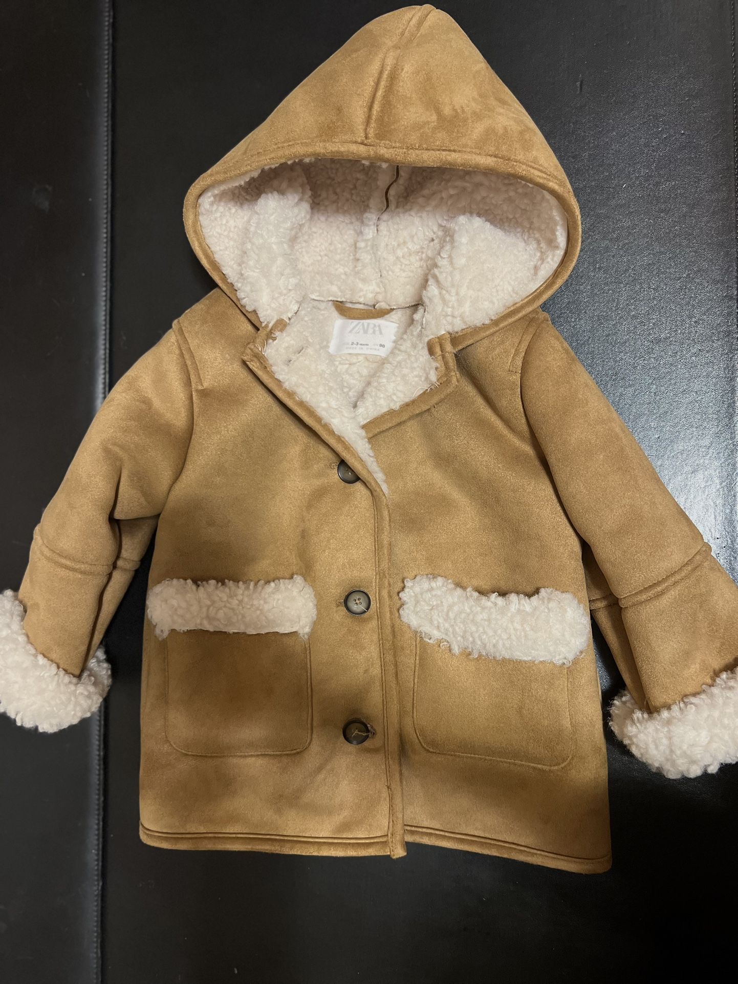 Zara kids shearling camel suedette coat.(2-3 Years Old)