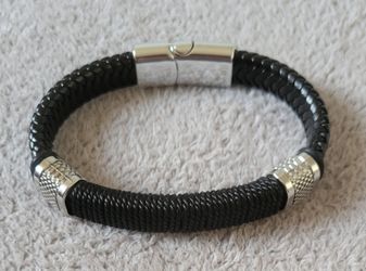 Genuine Leather Bracelet for Men Braided Cuff Wristband Stainless Steel Buckle, New, 8,5 inch