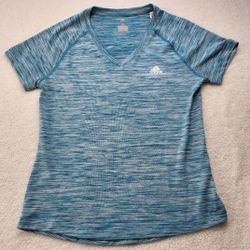 Adidas Climalite Top Blue Aqua Melange Short Sleeves V Neck Women's Size M
