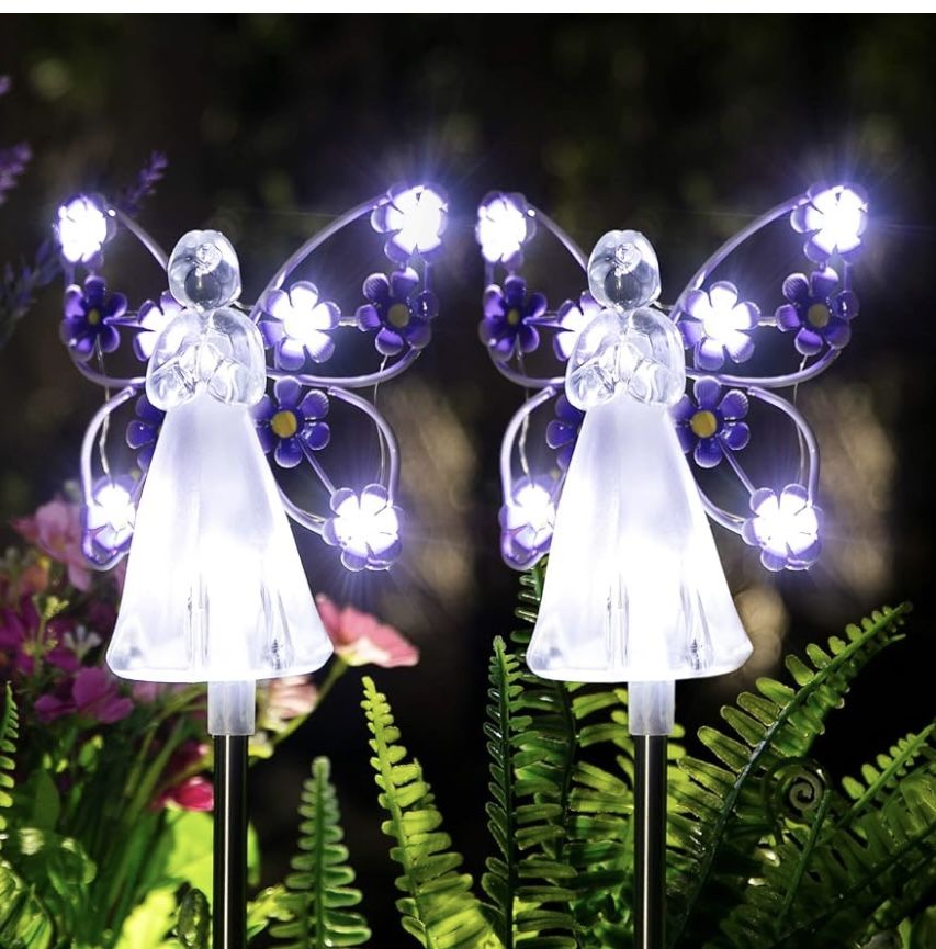 GIGALUMI Solar Angel Garden Stake Lights 3 Pack