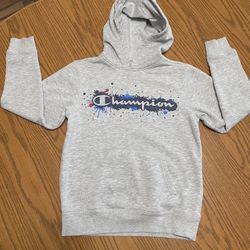 Used Gray Youth M Champion Sweatshirt with hood and front pocket. More Below.