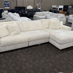 Super Soft Cream Beige Corduroy Sectional Couch 