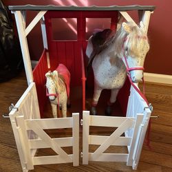 Mama And Baby Horses With Stable - Sized For American Girl Doll
