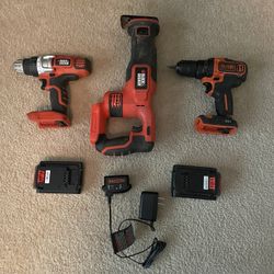 Black Decker 20V Power Tools Bundle  2 Drills & Reciprocating Saw Cordless Tools Batteries & Charger