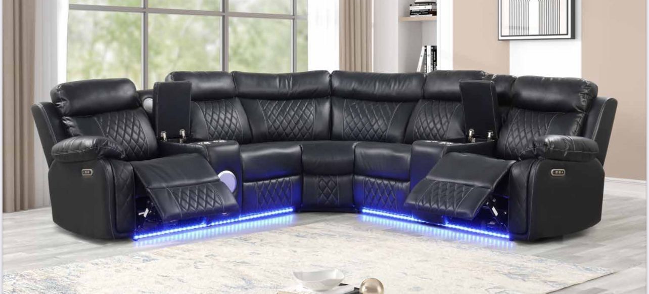 Ultimate Relaxation: Power Recliner Sectional with π‘ LED Lights, π§ Bluetooth Speakers & 2 Power Recliners - Labor Day Sale ποΈ