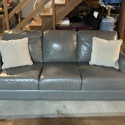 Leather Couch / Sofa - CAN DELIVER - Good Condition - Comfortable - Sits 3 or 4 - Lightly Used - Gray 