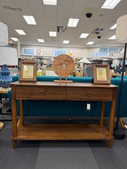 Nephi Console Table with Two Drawer Walnut Brown Wood Veneer