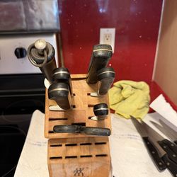 Used Wooden Block of Knives Set