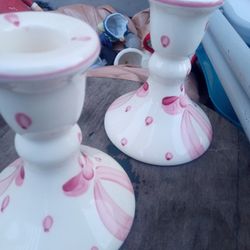 Pink Bow Candle Holders