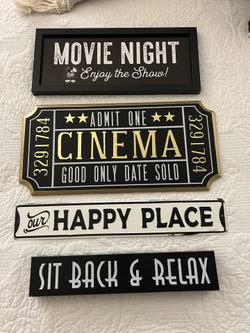 Four (4) metal and wood signs decorated for a rest or family room $35 all of them.