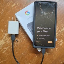 Google Pixel 6a, Unlocked, 128 GB, Black. Screen Cracked, Still Works. Used. Charger And Otterbox