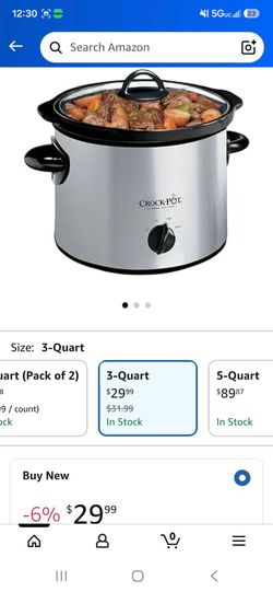 Crock-Pot 3-Quart Manual Slow Cooker, Serves 3+ People, Great for Small Meals, Dips, & Sides; Removable Stoneware is Oven & Dishwasher-Safe, Stainless